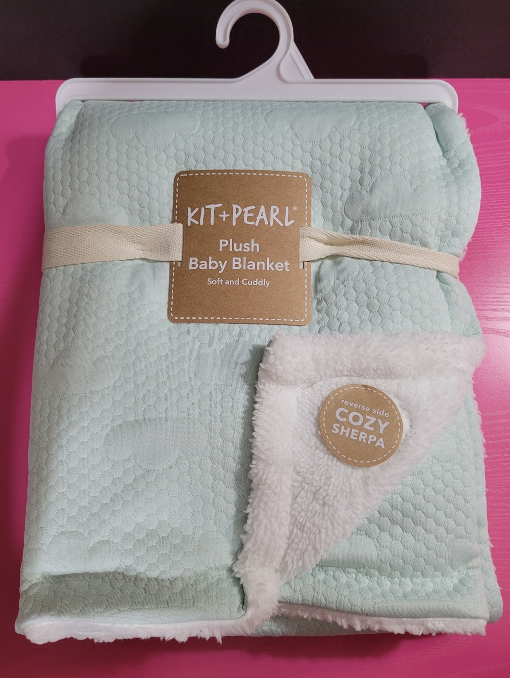 Kit + Pearl Plush Baby Blanket Mint with Cozy Sherpa NWT 30" X 40" (0825)